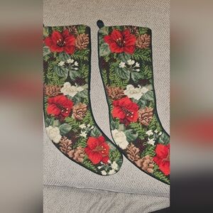 Vintage Needlepoint Christmas Stockings With Velvet Back
